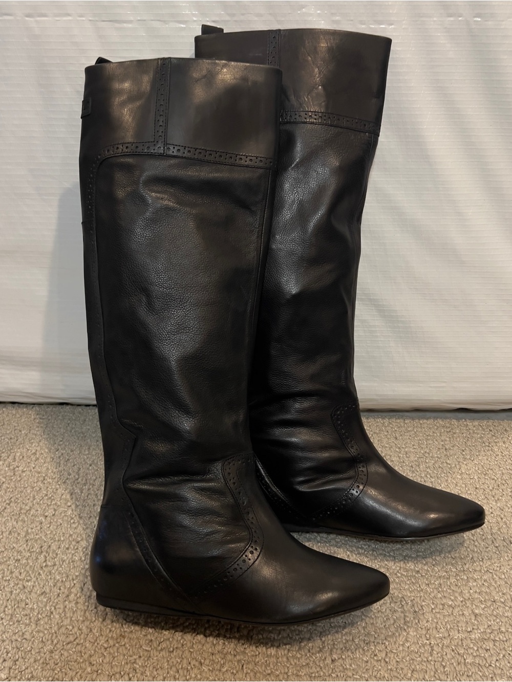 Diesel “New” Leather Pull On Boots Size 37 US 7 Black Knee High Designer City